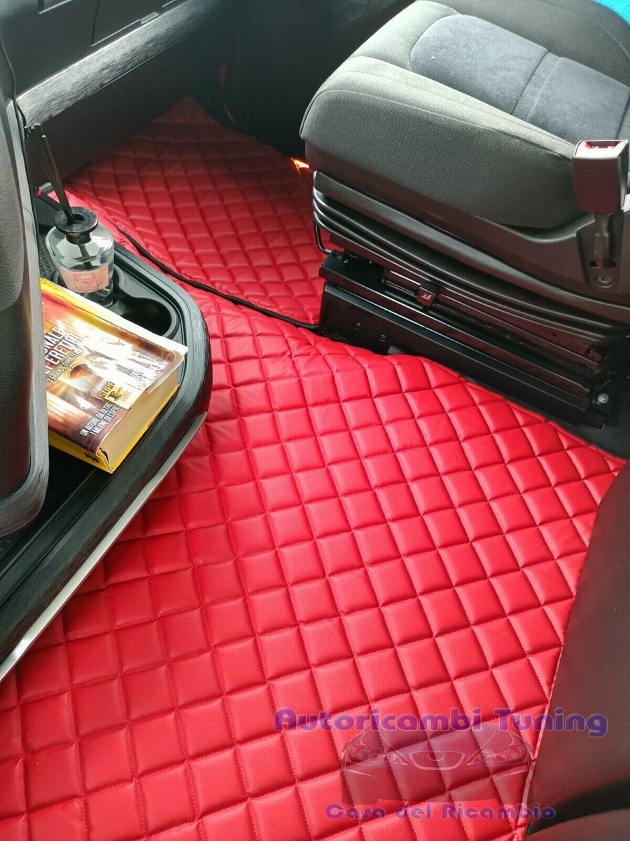 SET TAPPETI COPRICOFANO Ecopelle Nero Rosso Per Iveco Stralis Hi-Way