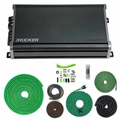 Kicker 46CXA12001 1200W Mono Sub Amp + 4-Gauge Kit, 5000W, 24dB Filter, ANL Fuse