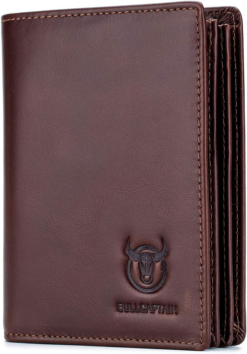 Genuine Leather Bifold Men Wallet with 15 Card Slots Brown
