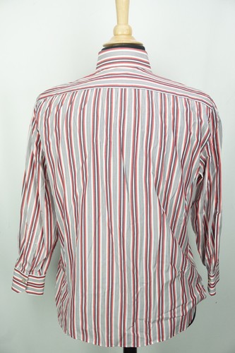 Kiton Su Misura White Red Blue Striped Plaid Cotton Spread Dress Shirt 15.5 - Picture 6 of 6