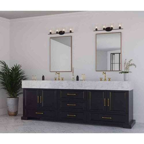 Riley Collection 4-Light Matte Black Clear Glass Modern Bath Vanity Light - Picture 2 of 7