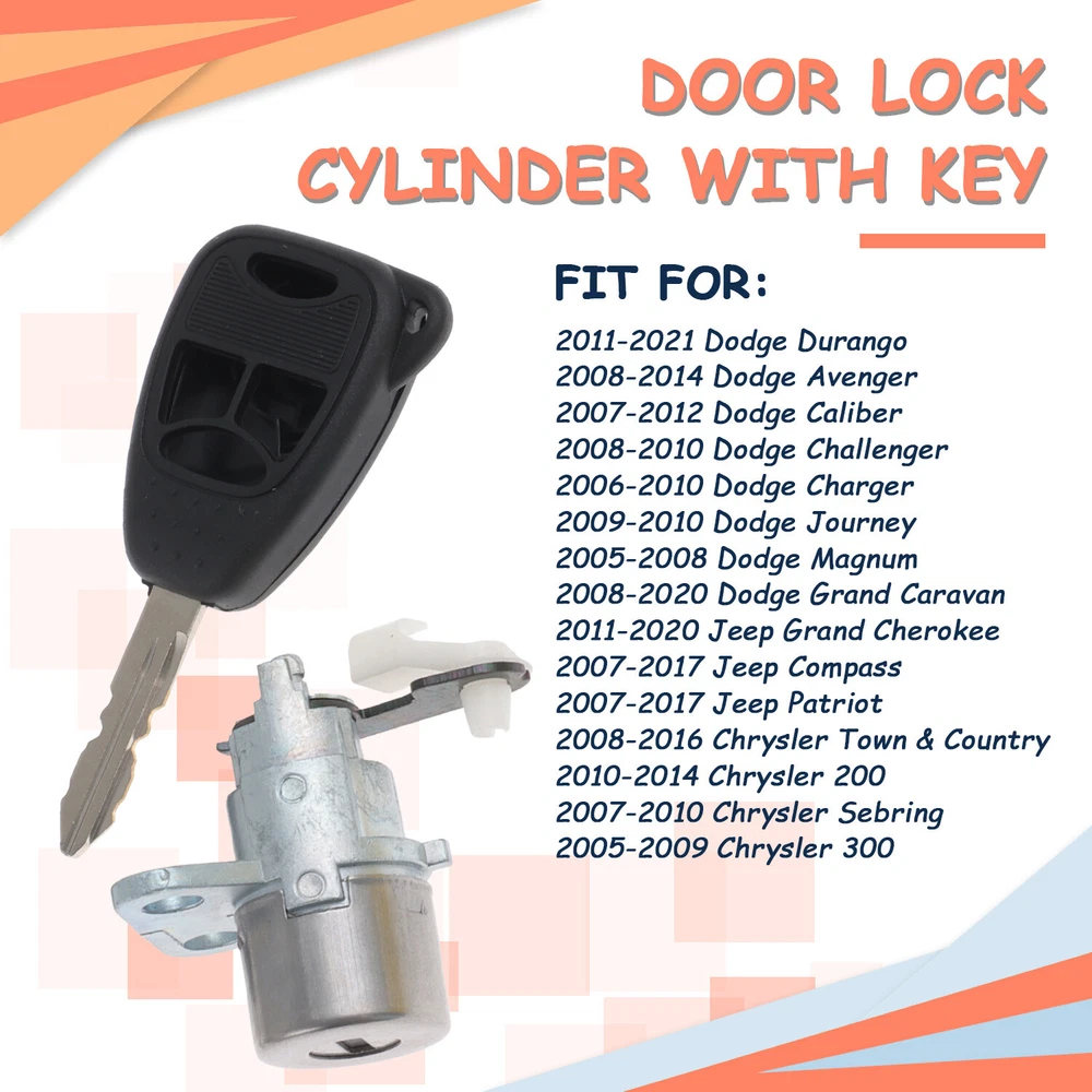 Tumbler Door Lock Cylinder with Key Fit for Dodge Jeep Chrysler 2005-2020