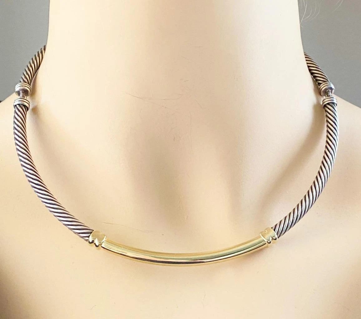 David Yurman 14k Sterling Silver Metro Cable Necklace Choker
