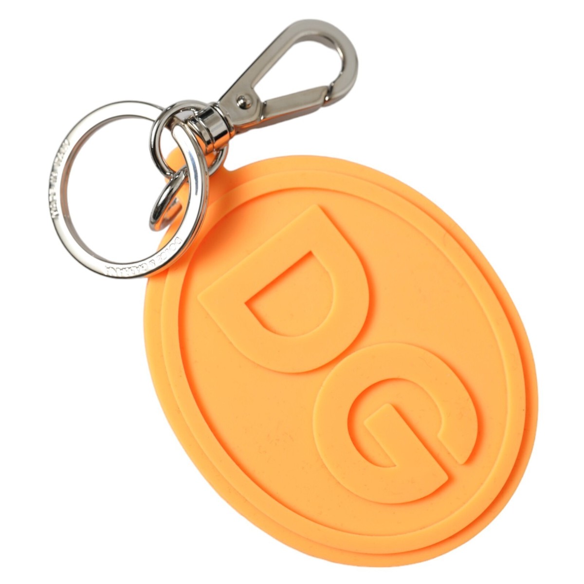 DOLCE & GABBANA Keychain Orange Rubber DG Logo Silver Brass Metal