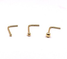 gold plated nose stud ball 18 carat Yellow 1,  1.5 or 2 mm  gold ball  L Shaped