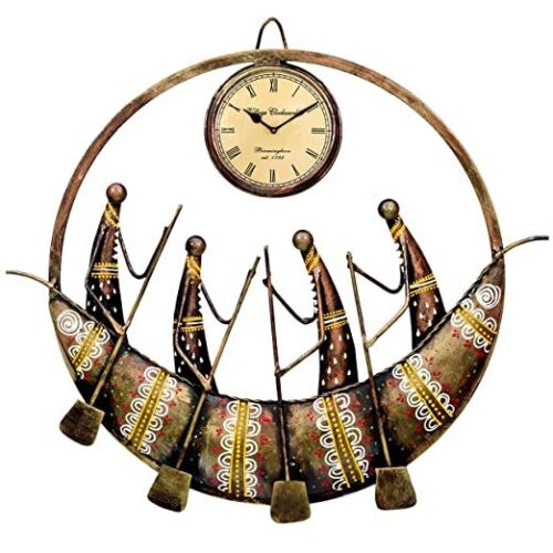 Metal Vintage Round Ship Antique Wall Clock with Showpiece Sculpture17x2x17 Inch