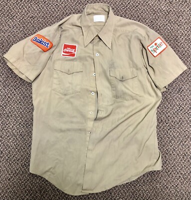 Vintage Coca Cola Delivery Driver Uniform Work Shirt & Coke Sprite Sunkist Patch
