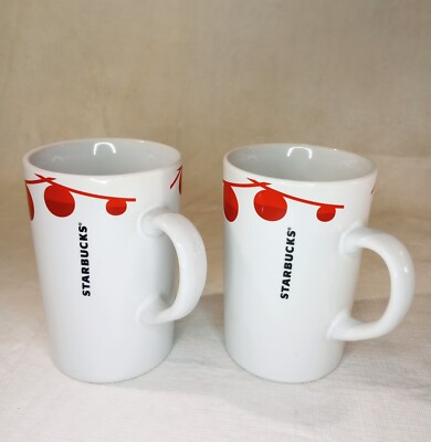 (2)Starbucks 2012 White Ceramic Christmas Holiday Coffee Mugs w/ Red  Ornaments | eBay