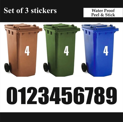 x3 White Wheelie Bin House Numbers Stickers Wheely Dustbin Sticker Peel & Stick - Picture 3 of 8