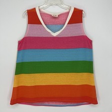NEW BiBi Womens Top Medium Sleeveless Tank V-Neck Rainbow Oversized Lightweight