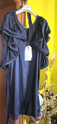 Lanvin for H&M Damen Kleid Schwarz Seide Satin Rüschen V-Ausschnitt Gr. 42