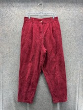 Vintage L.L. Bean Pants Womens 14 Red Corduroy Pleated Tapered Ankle Casual 90s