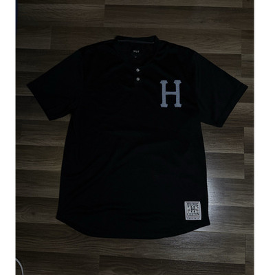 HUF Worldwide Collection Black Mesh Breathable Henley Men's L T-Shirt