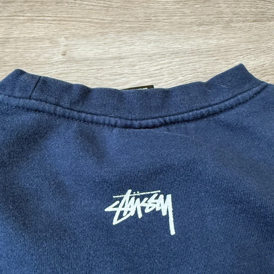 Vintage STUSSY Hold Down Crown Logo Crewneck Sweatshirt Navy Blue Men Medium USA - Image 4 of 4