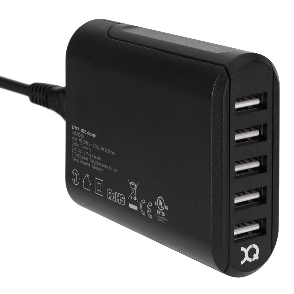 XQISIT Schnell Ladegerät 5-Fach 8A Netzteil 5x USB-A-Buchse Desktop Ladestation - Bild 2 von 4