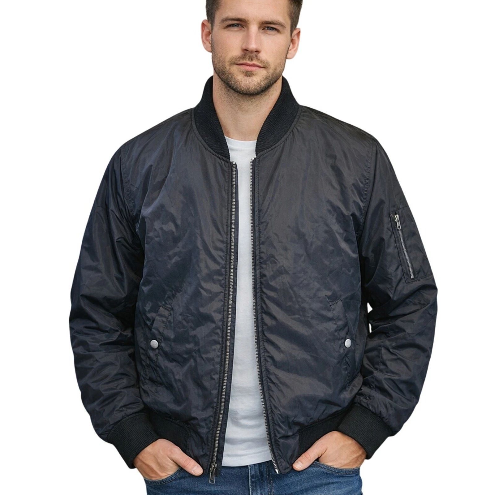 NWT ragstock sz L black bomber jacket w/ zip pocket insulated warm winter