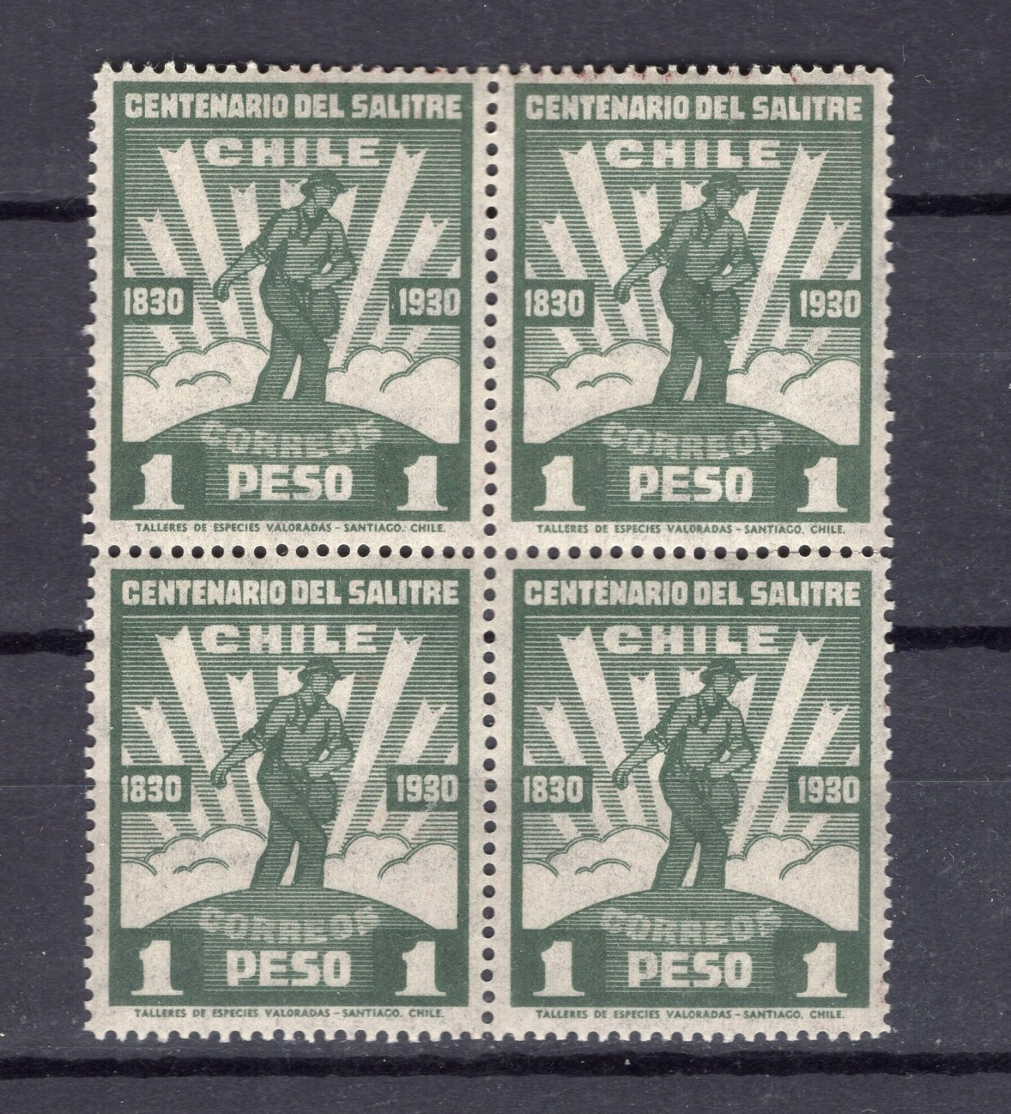 CHILE 1930 Saltpeter 1 peso Sc.180 block 4 MNH