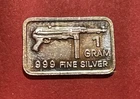 Solid Silver Bar, MP40 Submachine Gun! Nicely Toned 1 Gram Fine .999 Silver!