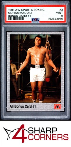 1991 AW SPORTS BOXING #3 MUHAMMAD ALI CASSIUS CLAY HOF BONUS CARD #1 PSA 9