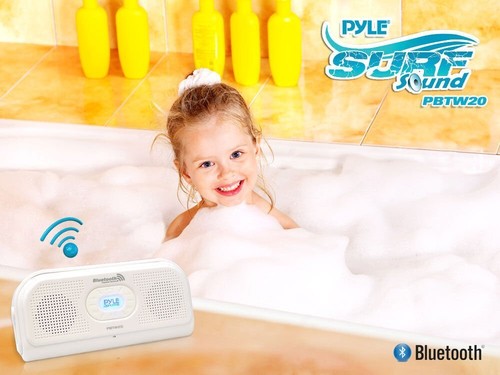 Pyle Home Audio Surf Sound Bluetooth Stereo Speaker W/ Mic - White New - Afbeelding 3 van 6