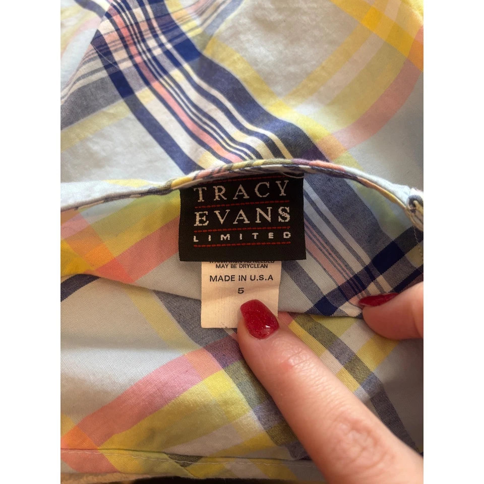 Vintage 90s Tracy Evans Limited Plaid A Line Skirt Women Size 5 Blue Yellow Pink - Image 2 of 2
