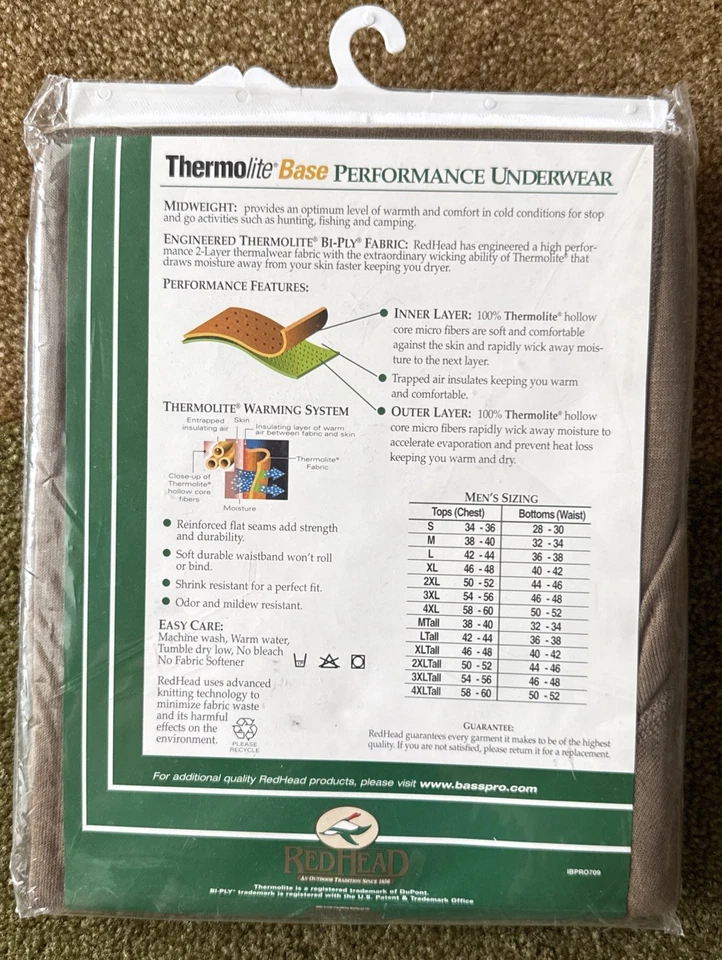 Vintage New Redhead Mens 2 Layer Performance Underwear Midweight Tan Large - Image 3 of 3