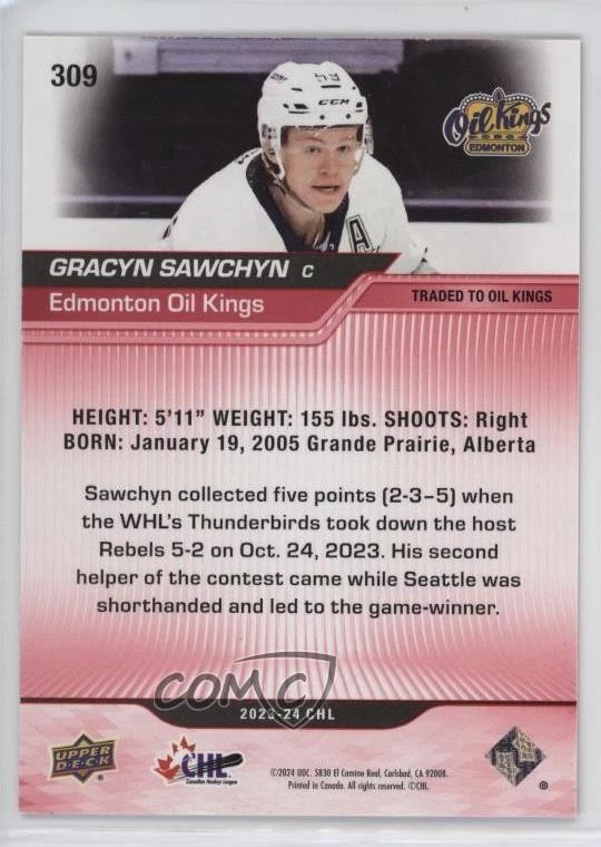 2023-24 Upper Deck CHL Stars Outburst Red /25 Gracyn Sawchyn #309 - Image 2 of 2
