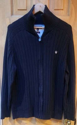 Basefield German Design 100% Cotton Zip Sweater XL Navy Blue Ribbed Knit Preppy