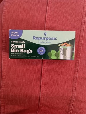 Repurpose Compostables 3 Gallon 11 Liter Super Strong, Small Green 1 Box 25 Bags
