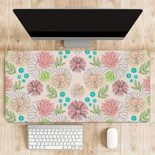 15.7x35.4 inch 1pc Extra Large Floral Desk Mat with Pastel Flowers-Non-Slip Surf