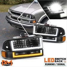 For 98-04 Chevy Blazer/S10 U-Shape LED DRL Switchback Headlights Black/Amber