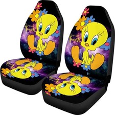 Tweety Bird Car Seat Covers Yellow Looney Tunes Cartoon Protector Gift Set Of 2