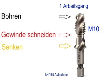 M10 HSS Kombination Bohrer Bit Gewinde Schneiden & Senken 1 Arbeitsgang