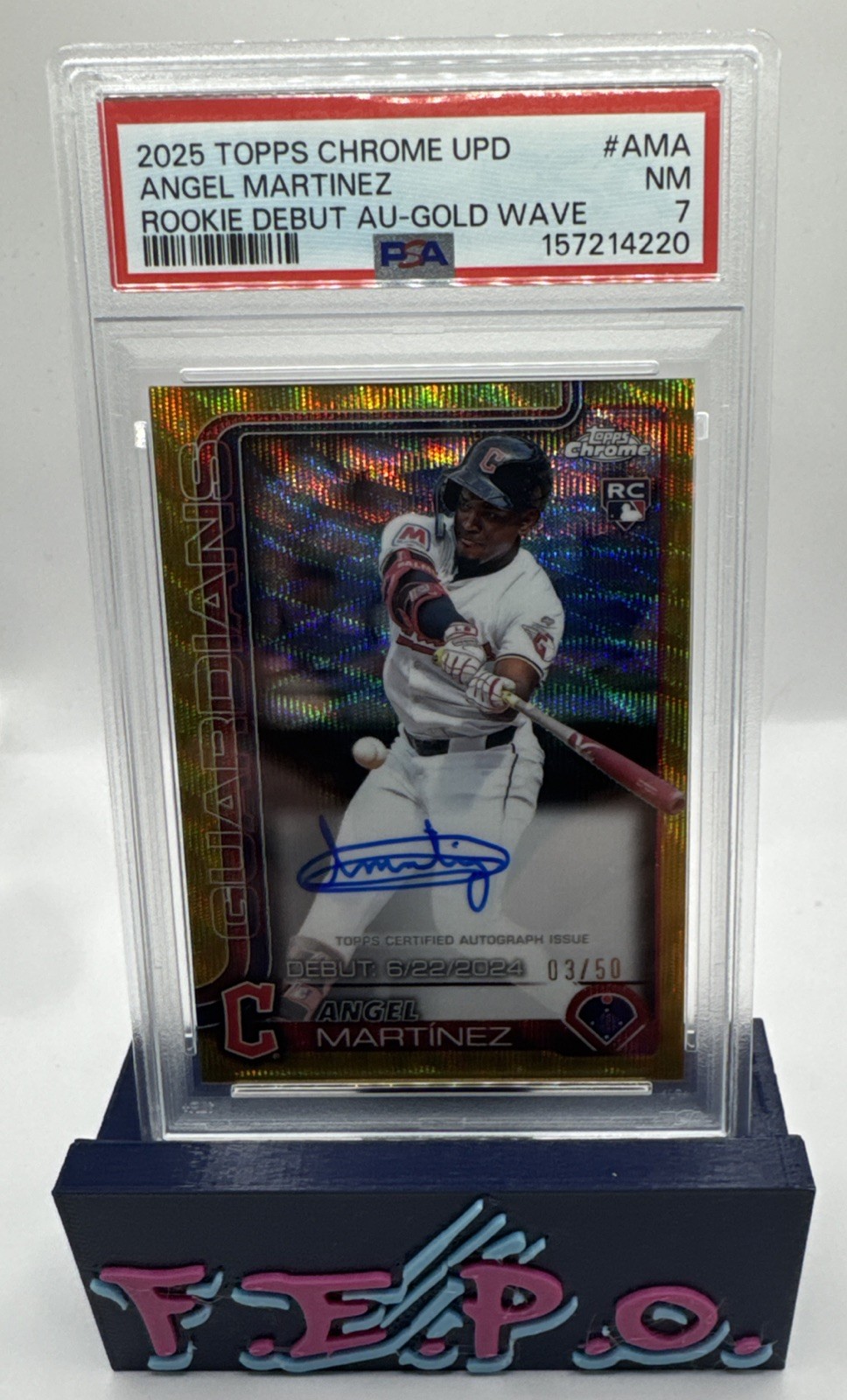 2025 Topps Chrome Update Gold Wave Guardians Angel Martinez Auto 3/50 PSA 7