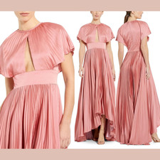 NWT Mac Duggal 14 11637 Pleated Satin High Low Gown in Rose Pink J2306