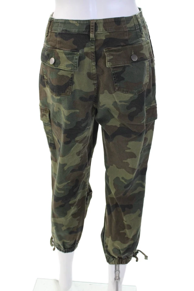 Pantalones de chándal cargo Alice + Olivia para mujer verde camuflaje detalle de botones talla 27 Foto 3 de 4
