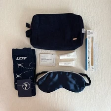 LOT Polish Airlines First Class Amenity Kit Blue Corduroy New Unused