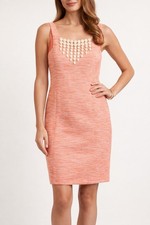 Trina Turk Coral Tweed Sheath Dress Sz 6 Embellished Neckline Work Career Resort