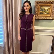 EUC Calvin Klein Purple Stretch Jersey Sheath Dress w/ Gold Studs Size 8