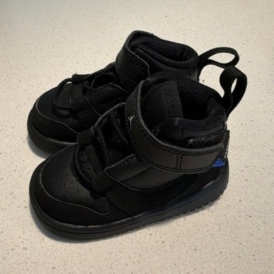 Jordan Baby Black Athletic Sneakers, Logo Strap, Hook & Loop, Comfort