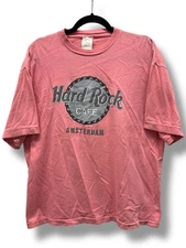 Vintage 90s Hard Rock Cafe Amsterdam Shirt Size XL Pink Single-Stitch Graphic
