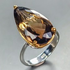 Vintage 22 ct Natural Smoky Quartz Ring 925 Sterling Silver Size 8 /R447264