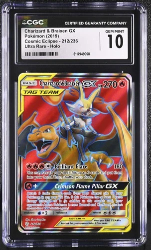 CGC 10 Charizard & Braixen GX Cosmic Eclipse 212/236 Ultra Rare Holo Pokemon