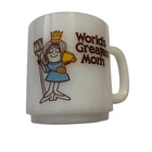 Vintage White Milk Glass World's Greatest Mom Glasbake Mug Cup Coffee