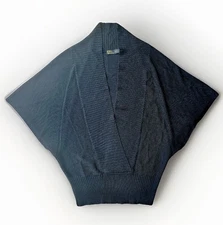 Zara Black Label Luxe Batwing Sweater Top Black V-Neck Minimalist SZ M