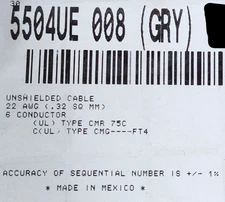 Belden Wire 5504UE 22/6C Commercial Security/Alarm Cable CMR Riser Gray /100ft