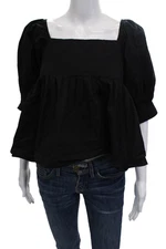 Pomander Place Women Black Square Neck Short Sleeve Bohemian Blouse Size XS