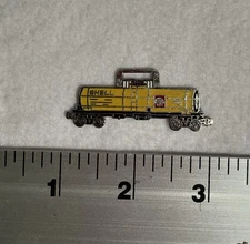 Vintage Watch Fob Shell Oil Train Boxcar Yellow & Red Enamel