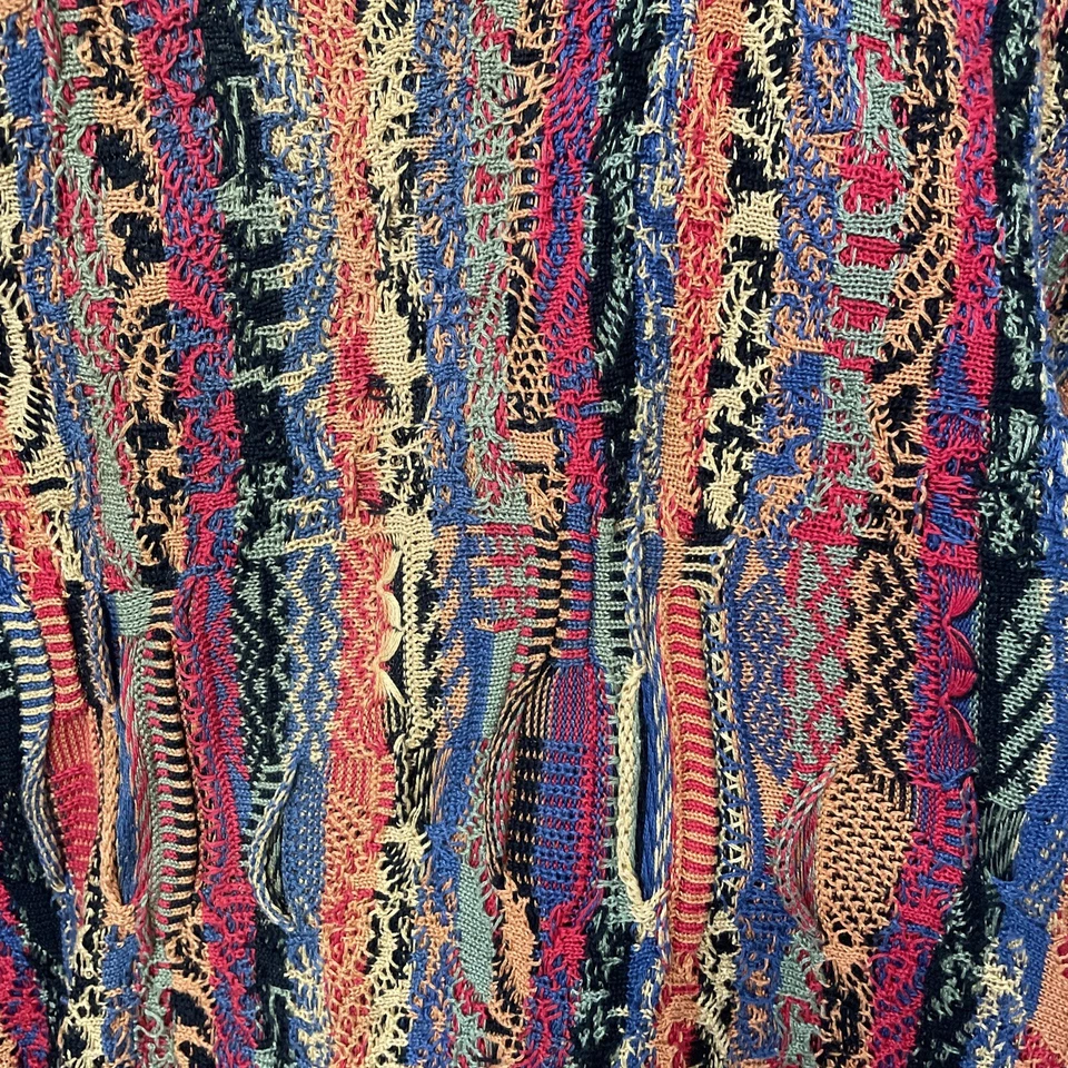 Vtg 90s Tundra Coogi Style Chunky 3D Knit Mercerized Cotton Colorful - XLT TALL - Image 3 of 4