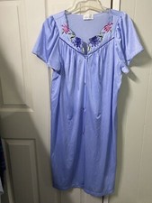 Vintage Vanity Fair Blue Nylon Button Up Robe Dressing Gown House Coat Large